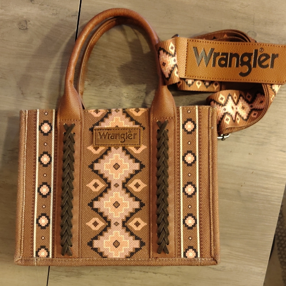 Wrangler Tan and Brown Geometric Tote